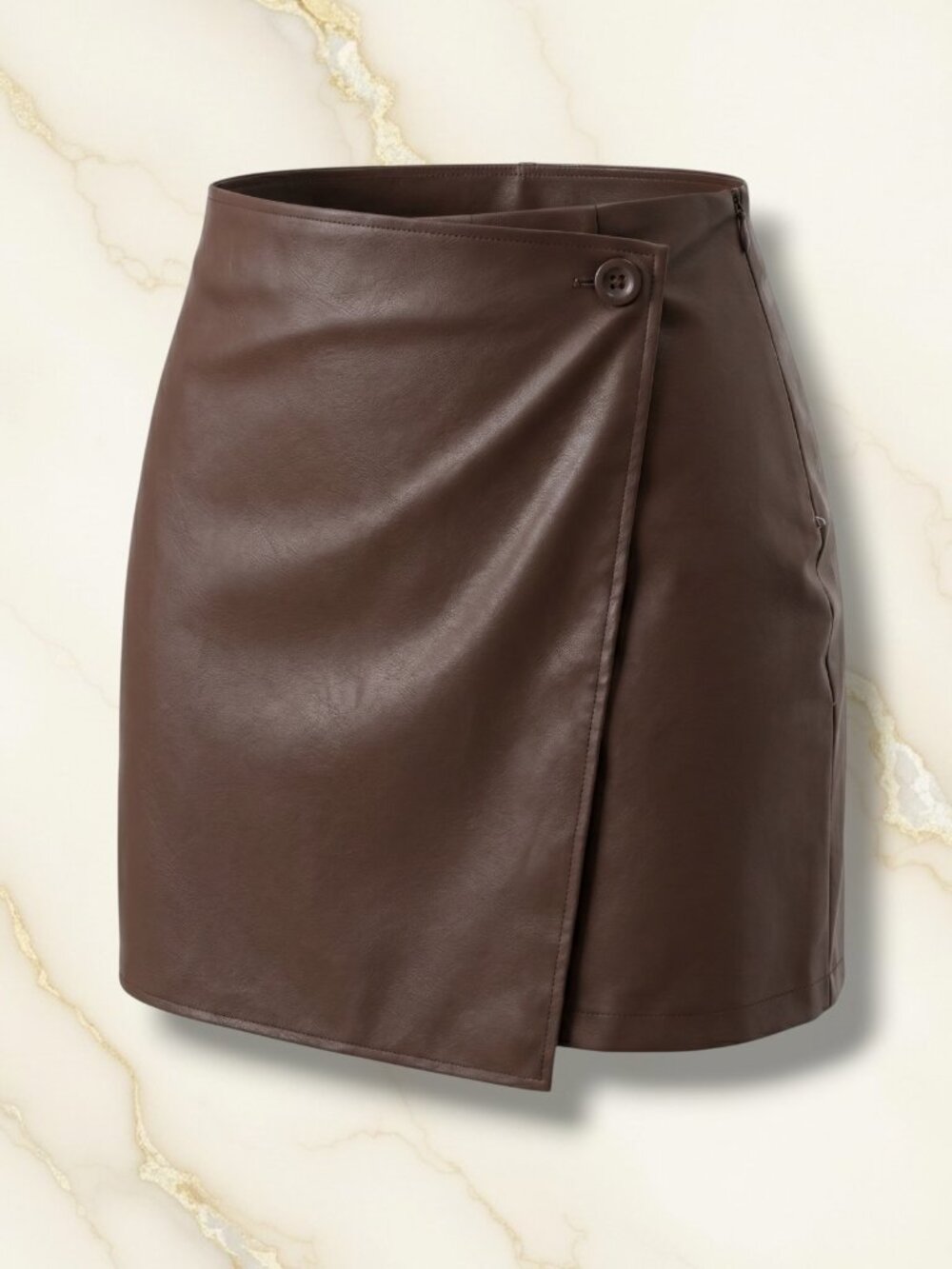 Cerise Blue Brown Faux-Wrap Faux Leather Mini Skirt S